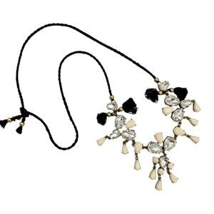 J. Crew Y2K Cream Geometric Stone Rhinestones Brass Tone Long Statement Necklace